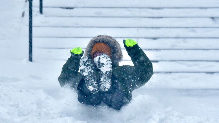 Students at Harvard take advantage of the snow.  Photo: Massachusetts