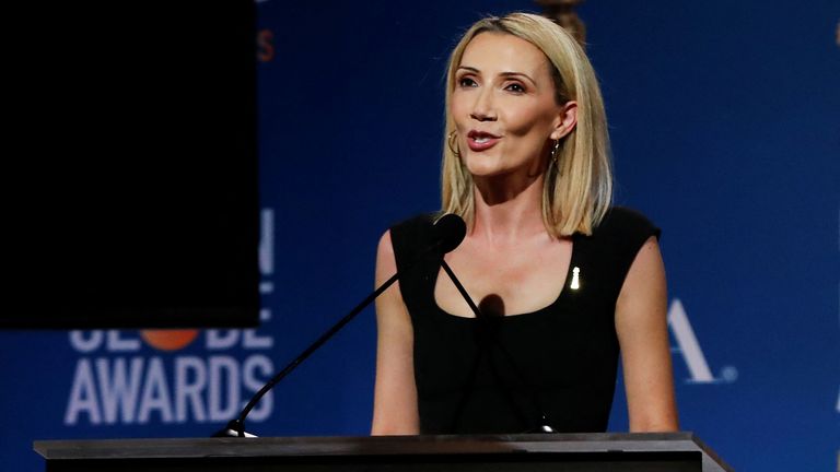 President of the Hollywood Foreign Press Association (HFPA) Helen Hoehne speaks at the 79th Annual Golden Globe Awards nominations announcement in Beverly Hills, California, U.S., December 13, 2021. REUTERS/Mario Anzuoni