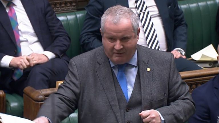 SNP Westminster leader Ian Blackford in the House of Commons, Westminster, asking an urgent question over the lockdown-busting Downing Street drinks party allegedly attended by Boris Johnson and his wife Carrie. Police are in contact with the Cabinet Office over claims that Martin Reynolds, a senior aide to the Prime Minister, organised a &#34;bring your own booze&#34; party in the garden behind No 10 during England&#39;s first lockdown in May 2020. Picture date: Tuesday January 11, 2022.
