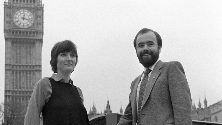 Jack Dromey and Harriet Harman at the Houses of Parliament in 1982