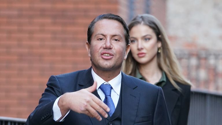 Socialite James Stunt, with his partner Helena Robinson, arriving at Leeds Crown Court to appear on money-laundering charges.  