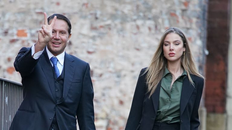 Socialite James Stunt, with his partner Helena Robinson, arriving at Leeds Crown Court to appear on money-laundering charges. Picture date: Wednesday January 5, 2022.