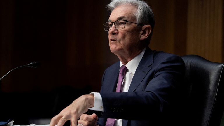 Federal Reserve Board Chair Jerome Powell speaks during his re-nominations hearing of the Senate Banking, Housing and Urban Affairs Committee on Capitol Hill, in Washington, U.S., January 11, 2022. 