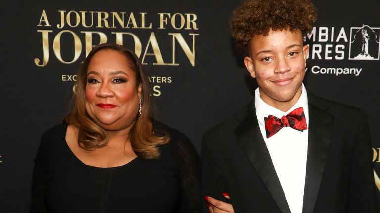 Author Dana Cannedy (left) and son Jordan Cannedy at the premiere of A Journal For Jordan in New York in December 2021. Photo: Andy Kropa / Invision / AP