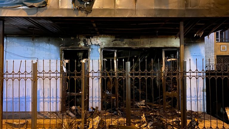 The burned out prosecutor's office in Almaty, Kazakhstan