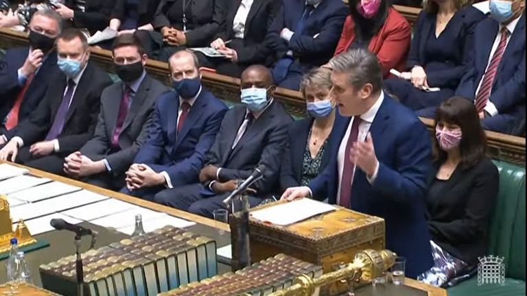 Labour leader Sir Keir Starmer speaks during speaks during Prime Minister&#39;s Questions in the House of Commons, London. Picture date: Wednesday January 12, 2022.
