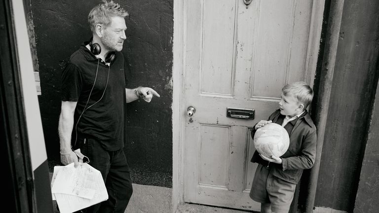 Director Kenneth Branagh (left) and actor Jude Hill (right) on the Belfast set.Photo: Rob Youngson / Focus Features