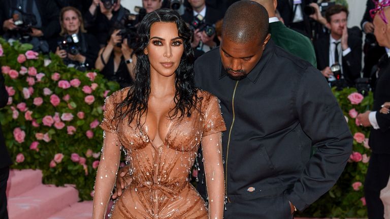 Kim Kardashian West, left, and Kanye West attend the Metropolitan Museum of Art's Costume Institute charity gala to celebrate the opening of the "Camp: Notes on fashion" exhibition on Monday 6 May 2019 in New York.  (Photo by Evan Agostini / Invision / AP)