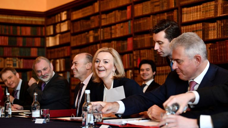 Liz Truss attends a meeting with European Commission VP Maros Sefcovic in 2022. Pic: Reuters
