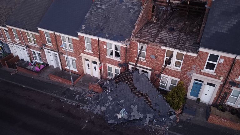 A house on Overhill terrace in Bensham Gateshead which lost its roof yesterday after strong winds from Storm Malik battered northern parts of the UK. Picture date: Sunday January 30, 2022.