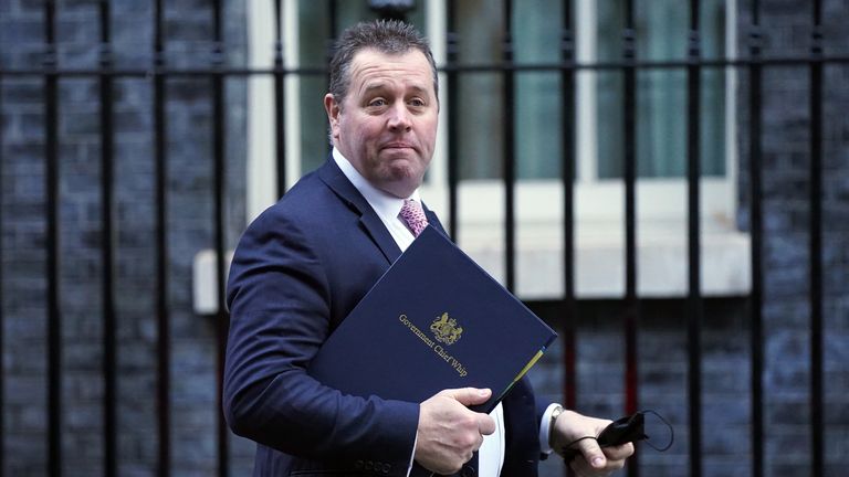 Chief Whip Mark Spencer arrives in Downing Street, London, ahead of a Cabinet meeting to review the latest Covid data and Plan B measures. Picture date: Wednesday January 19, 2022.