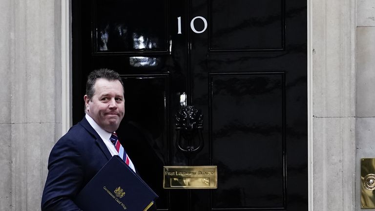 Chief Whip Mark Spencer in Downing Street, London. The Prime Minister is set to face further questions over a police investigation into partygate as No 10 braces for the submission of Sue Gray&#39;s report into possible lockdown breaches. Picture date: Wednesday January 26, 2022.
