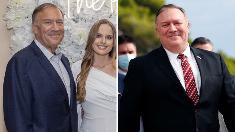 The left-hand picture of Mike Pompeo is with his son&#39;s fiancee on 31 December (Pic: Twitter/Nick Pompeo). The one on the right is from October 2020 (Pic: AP).