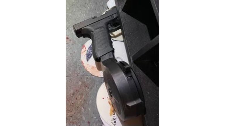 A .45 Glock with an extended magazine recovered from the scene of the shooting. Pic: New York Police Department