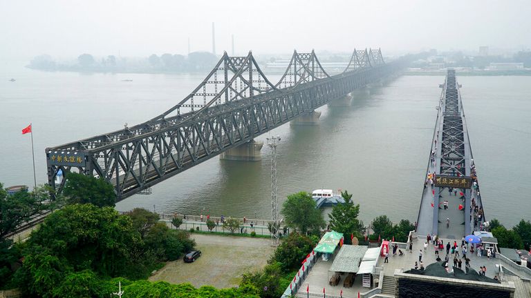 The bridge across the Yalu River connecting China and North Korea in Dandong, north-eastern Liaoning province Pic: AP 

