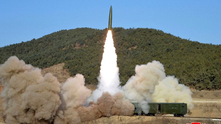 One of six missile tests said to have been conducted by North Korea this month Pic: AP 