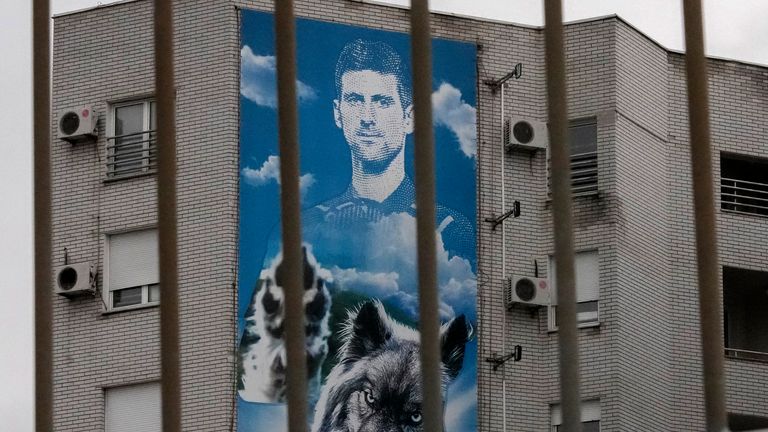 A billboard depicting Djokovic in Belgrade. Pic: AP