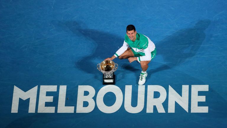 Novak Djokovic at the Australian Open in 2021. File pic