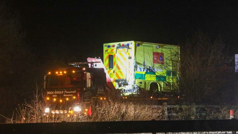 Four people have been injured - two of them who we understand to be in service Paramedics with South Eastcoast ambulance service we are serious after in a collision involving an emergency ambulance and a cement lorry on the coastbound carriageway of the A21 in Weald Sevenoaks