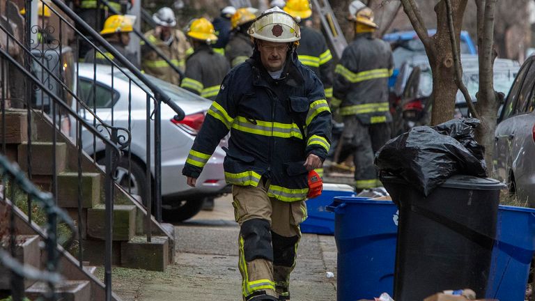 The Philadelphia fire department works at the scene of a deadly row house fire in Philadelphia Wednesday, Jan. 5, 2022. Multiple fatalities have been confirmed in the fire. (Alejandro A. Alvarez/The Philadelphia Inquirer via AP) PIC:AP