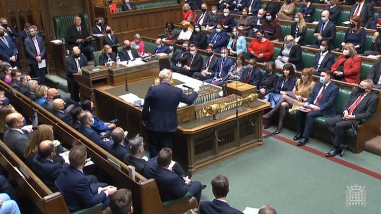 Labour deputy leader Angela Rayner speaking during Prime Minister&#39;s Questions in the House of Commons, London, she is standing in for Labour leader Sir Keir Starmer who has tested positive for Covid-19. Picture date: Wednesday January 5, 2022.
