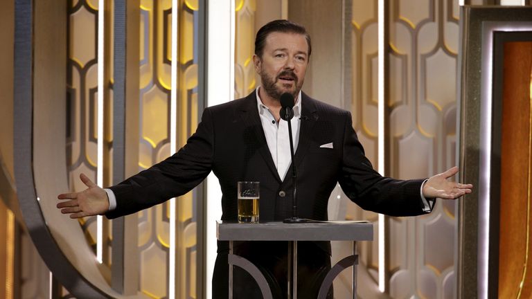 Ricky Gervais hosts the 73rd Golden Globe Awards in 2016