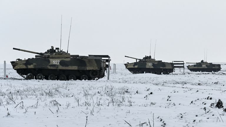 Russian tanks take part in drills in the Rostov region