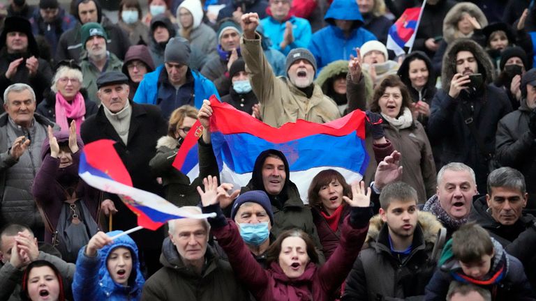 Supporters of Serbia&#39;s Novak Djokovic protest in Belgrade, Serbia