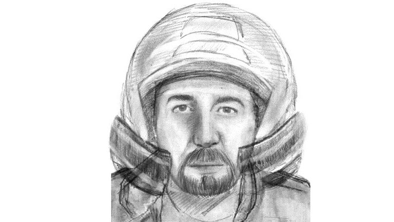 An handout document released by the French Gendarmerie Nationale on November 4, 2013 shows a composite drawing of a motorcycle rider who was seen close to the site where four people were shot dead in the 2012 killings of a British family of Iraqi origin