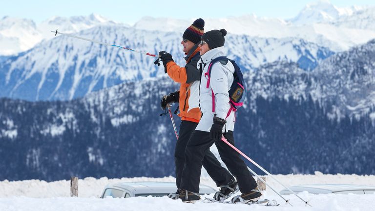 People enjoy a winter day amid coronavirus disease (COVID-19) lockdown measures in the Semnoz ski resort near Annecy, France, January 20, 2021.