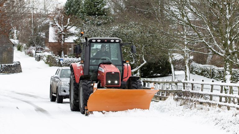 A snow plough is used to clear a road after cold weather hit Derbyshire earlier this week