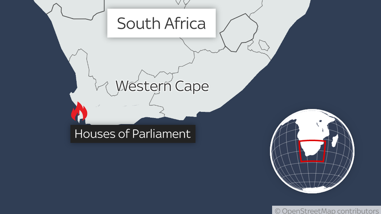 نقشه محل پارلمان ملی آفریقای جنوبی را نشان می دهد