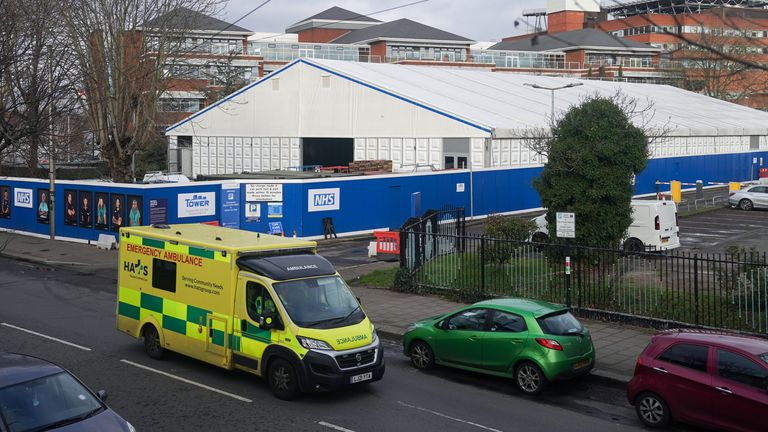 A temporary field hospital in the grounds of St George&#39;s Hospital in Tooting