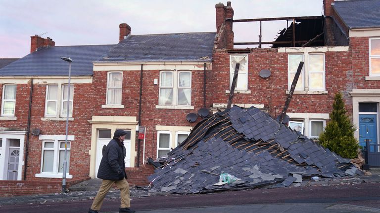 A house in Gateshead lost its roof in the strong winds of Storm Malik