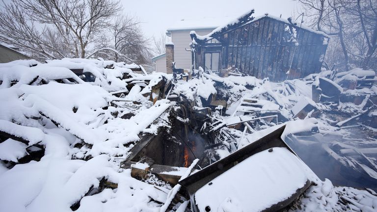 One of the homes which was destroyed by a wildfire in Superior. Pic: AP