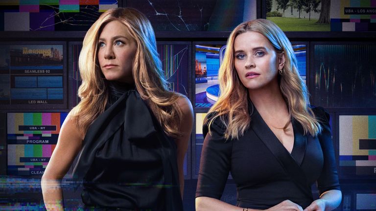 Jennifer Aniston and Reese Witherspoon in The Morning Show. Pic: Apple TV+