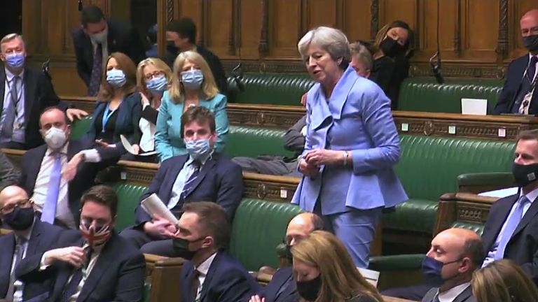 theresa may during the covdi statement during pmqs