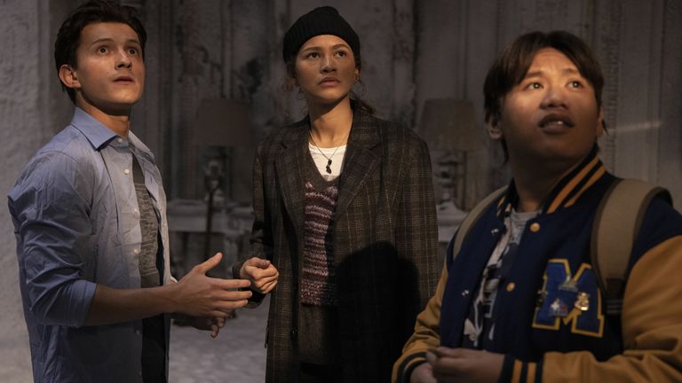 Tom Holland, Zendaya and Jacob Batalon in Spider-Man: No Way Home. Pic: Sony/Marvel Studios