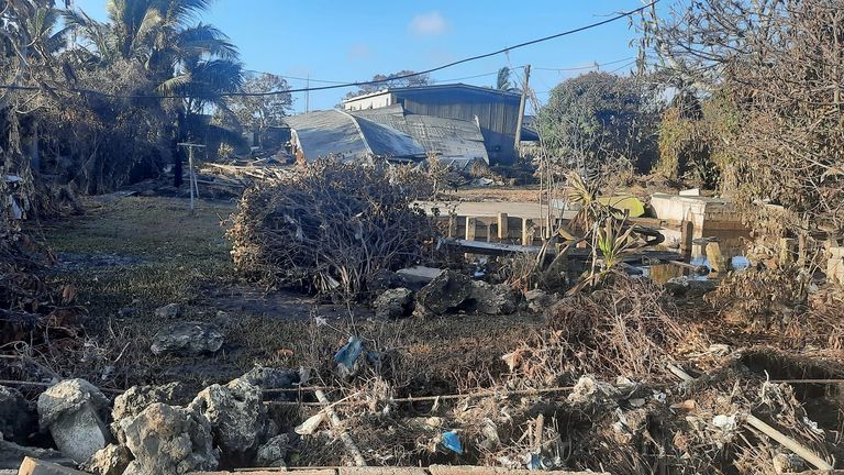 Most homes in Tonga have been destroyed. Pic: Marian Kupu/Broadcom Broadcasting via Reuters