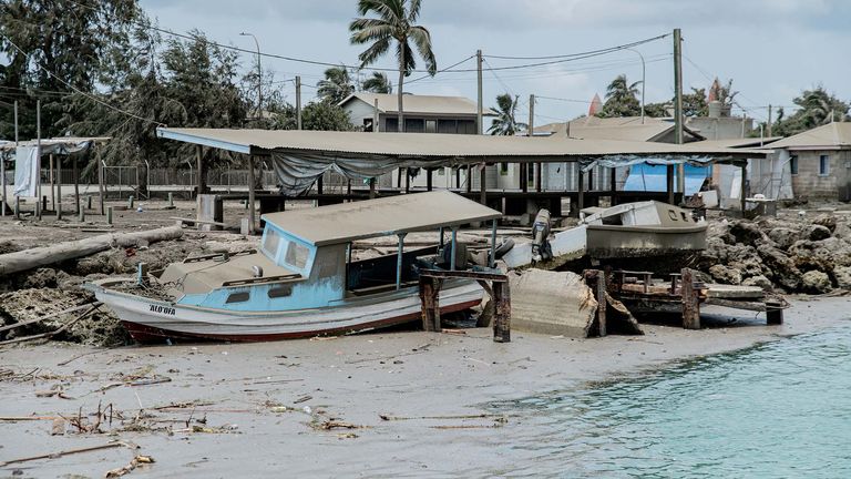 A general view shows damaged buildings following volcanic eruption and tsunami in Tongatapu, Tonga, January 16, 2022 in this picture obtained from social media. Picture taken January 16, 2022. Malau Media/via REUTERS  ATTENTION EDITORS - THIS IMAGE HAS BEEN SUPPLIED BY A THIRD PARTY. MANDATORY CREDIT