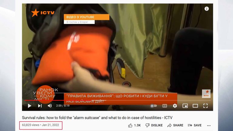 A TV package on how to pack an emergency bag broadcast by Телеканал ICTV has been viewed more than 60,000 times. Pic: Youtube/Телеканал ICTV