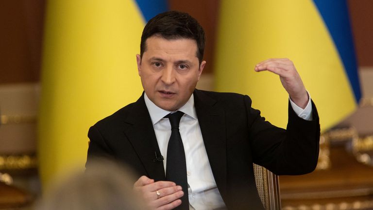 Ukraine's President Volodymyr Zelenskiy speaks during a news conference for the foreign media in Kyiv, Ukraine January 28, 2022. Ukrainian Presidential Press Service/Handout via REUTERS ATTENTION EDITORS - THIS IMAGE WAS PROVIDED BY A THIRD PARTY.
