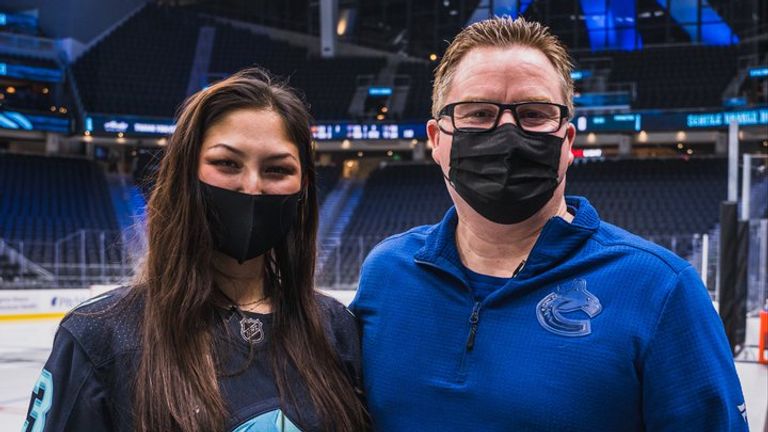 Nadia Popovici spotted a cancerous mole on the back of Brian Hamilton&#39;s neck at a Vancouver Canucks game. Pic: Twitter/@Canucks