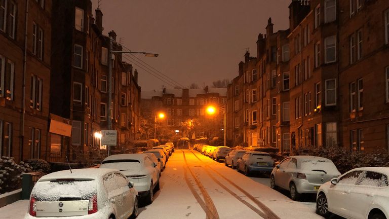Snowfall in Glasgow - as the Met Office has issued a yellow warning of snow and ice for much of Scotland