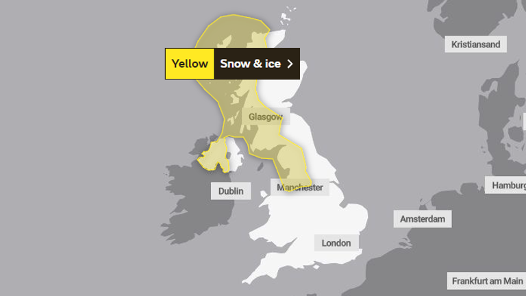 The met office is warning of widespread snow and ice on Friday. Pic: Met Office