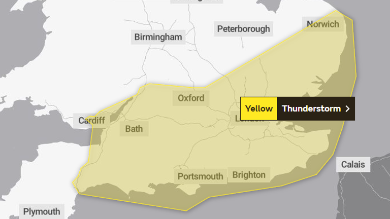 The Met Office has issued a yellow weather warning for southern England