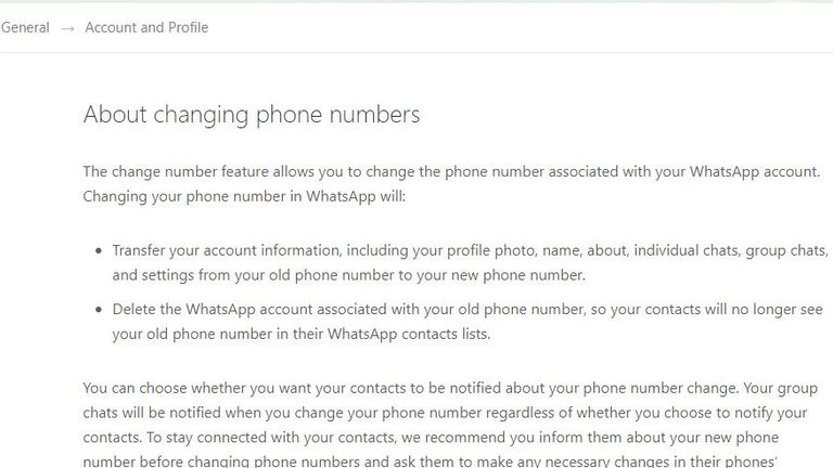 WhatsApp provides advice on how to preserve chat history when using a new phone number