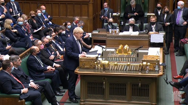 Prime Minister Boris Johnson delivers a statement on the Ukraine in the House of Commons, Westminster. Picture date: Tuesday January 25, 2022.

