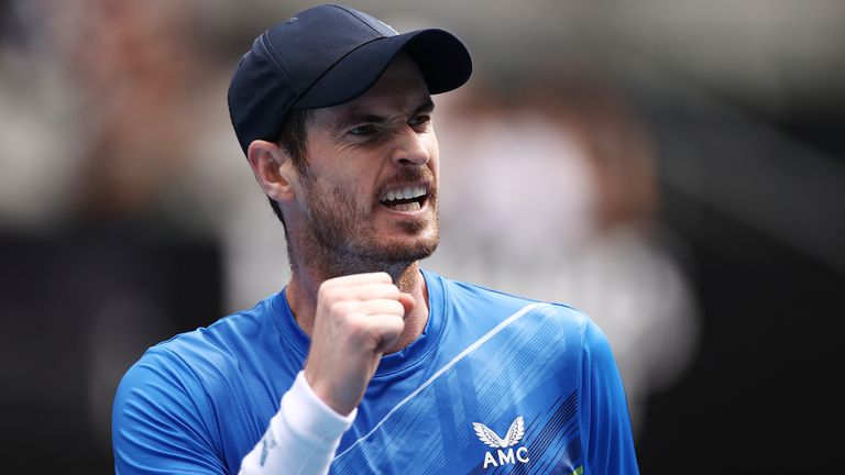 Andy Murray of Great Britain reacts in his first round singles match against Nikoloz Basilashvili of Georgia during day two of the 2022 Australian Open at Melbourne Park on January 18, 2022 in Melbourne, Australia. (Photo by Cameron Spencer/Getty Images)