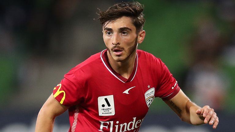 MELBOURNE, AUSTRALIA - JANUARY 08: Joshua Cavallo of Adelaide United in action during the round nine A-League Men&#39;s match between Melbourne Victory and Adelaide United at AAMI Park on January 08, 2022, in Melbourne, Australia. (Photo by Graham Denholm/Getty Images)